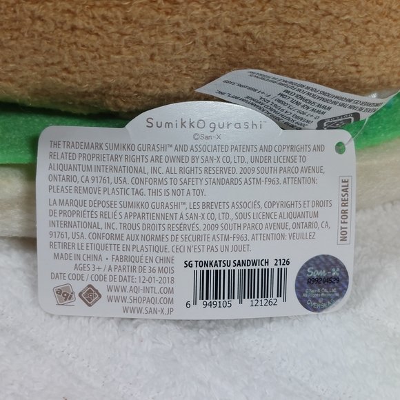 Sumikko Gurashi San-X Tonkatsu Pork Sandwich Plush Stuffed Animal Anime Tags - Picture 5 of 6